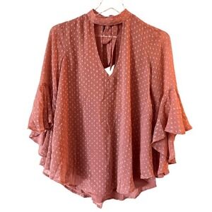 NWT BOG Band of the Free Bohemian Blouse Top Bell Sleeves V Neck Keyhole back XS